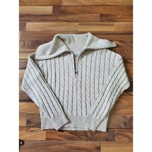 Frame Women's Ivory Wool Half-Zip Cable Knit Sweater Sz XS